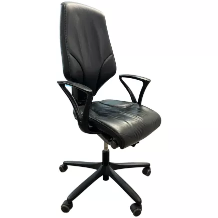 GIROFLEX│Fauteuil travail modèle 64-7778 - Cuir noir avec accoudoirs fixes