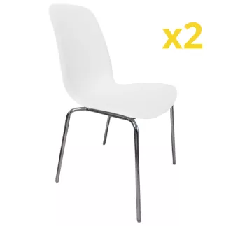GELATI│Lot de 2 chaises de Restauration│Blanc/Chromé