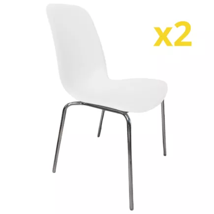 GELATI│Lot de 2 chaises de Restauration│Blanc/Chromé