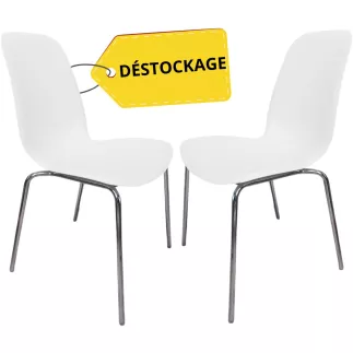 GELATI│Lot de 2 chaises de Restauration│Blanc/Chromé