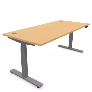 ENVOL EVO│Bureau électrique L 180 x p 80 x H réglable - 4 positions - USB A+C│Hêtre / Gris alu
