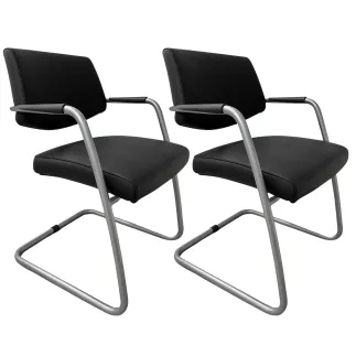 SITLAND│Lot de 2 sièges d'accueil cuir pied luge│Noir/Gris alu