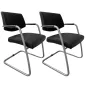 SITLAND│Lot de 2 sièges d'accueil cuir pied luge│Noir/Gris alu
