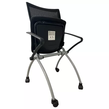 VIENA │Chaise de réunion pliantes avec accoudoirs - sur roulettes│Noir/Gris aluminium
