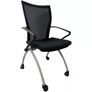 VIENA │Chaise de réunion pliantes avec accoudoirs - sur roulettes│Noir/Gris aluminium
