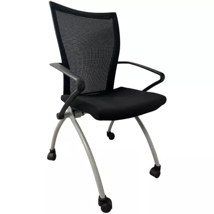 VIENA │Chaise de réunion pliantes avec accoudoirs - sur roulettes│Noir/Gris aluminium