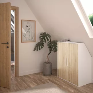 UNDER│Armoire sous-pente 2 portes│Chêne│50x80xh110/70 cm