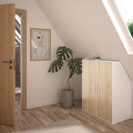 UNDER│Armoire sous-pente 2 portes│Chêne│50x80xh110/70 cm