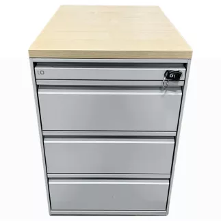 LO LISTA│Caisson sous bureau 9666 - 4 Tiroirs │Profondeur 60 cm│Erable blanc/Gris alu