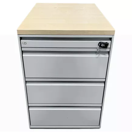LO LISTA│Caisson sous bureau 9666 - 4 Tiroirs │Profondeur 60 cm│Erable blanc/Gris alu