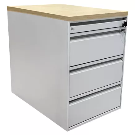 LO LISTA│Caisson sous bureau 9666 - 4 Tiroirs │Profondeur 60 cm│Erable blanc/Gris alu