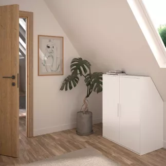 UNDER│Armoire sous-pente 2 portes│Blanc│50x80xh110/70 cm