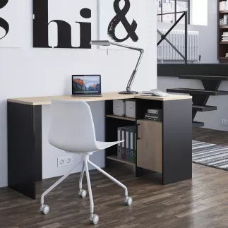 LIVERPOOL│Bureau étagères + porte│Noir│136x88xh76 cm
