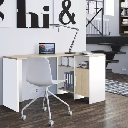 LIVERPOOL│Bureau étagères + porte│Blanc│136x88xh76 cm
