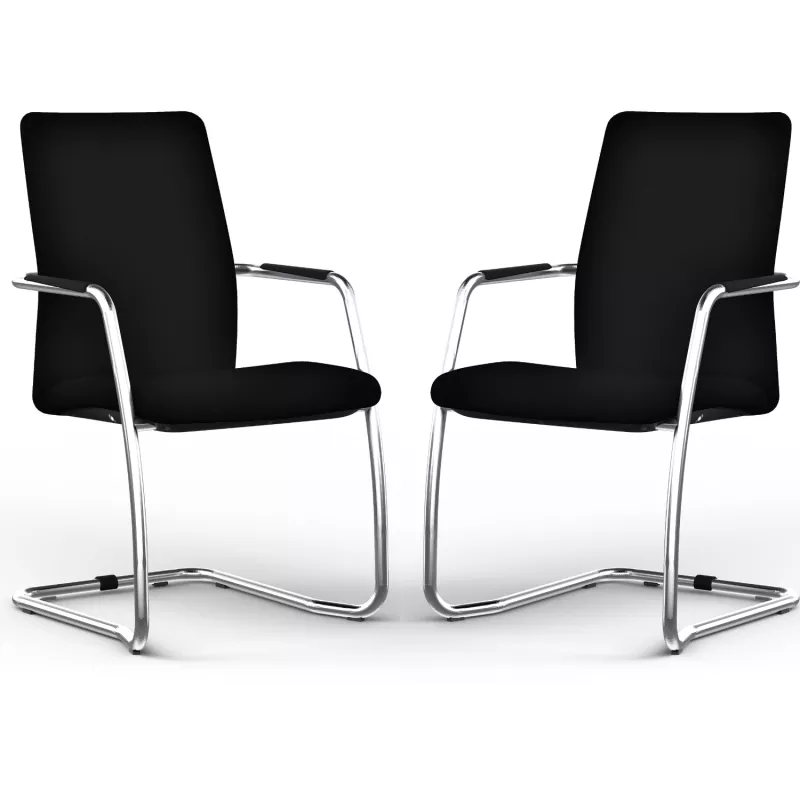 ISABEL│Lot de 2 Fauteuils visiteurs en cuir dossier haut structure chromée ISABEL│Lot de 2 Fauteuils visiteurs en cuir dossier haut structure chromée