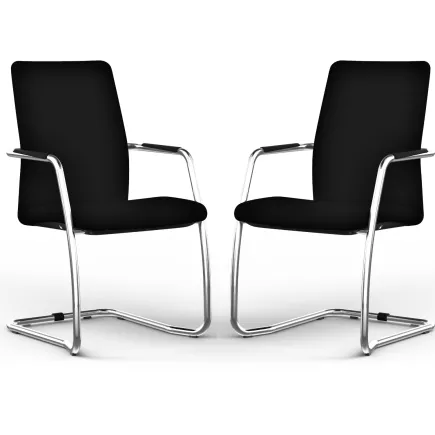 ISABEL│Lot de 2 Fauteuils visiteurs en cuir dossier haut structure chromée