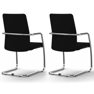 ISABEL│Lot de 2 Fauteuils visiteurs en cuir dossier haut structure chromée
