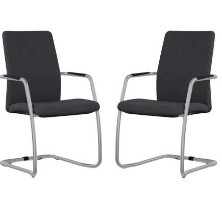 ISABEL│Lot de 2 Fauteuils visiteurs en tissu dossier haut structure grise