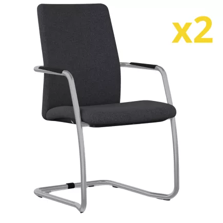 ISABEL│Lot de 2 Fauteuils visiteurs en tissu dossier haut structure grise