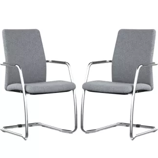 ISABEL│Lot de 2 Fauteuils visiteurs en tissu dossier haut structure grise