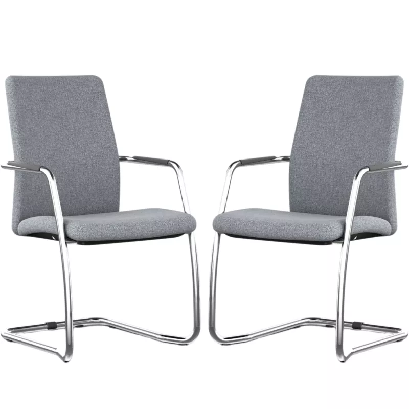 ISABEL│Lot de 2 Fauteuils visiteurs en tissu dossier haut structure grise ISABEL│Lot de 2 Fauteuils visiteurs en tissu dossier haut structure grise