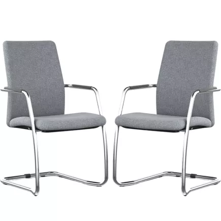 ISABEL│Lot de 2 Fauteuils visiteurs en tissu dossier haut structure grise