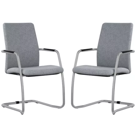 ISABEL│Lot de 2 Fauteuils visiteurs en tissu dossier haut structure grise