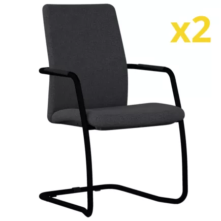 ISABEL│Lot de 2 Fauteuils visiteurs en tissu dossier haut structure noire
