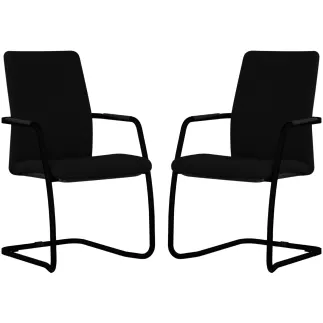 ISABEL│Lot de 2 Fauteuils visiteurs en tissu dossier haut structure noire