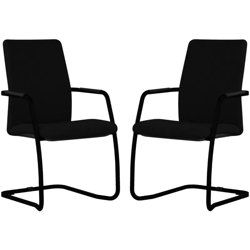 ISABEL│Lot de 2 Fauteuils visiteurs en tissu dossier haut structure noire ISABEL│Lot de 2 Fauteuils visiteurs en tissu dossier haut structure noire