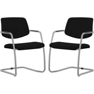 ISABEL│Lot de 2 Fauteuils visiteurs en tissu dossier bas│Pieds luge - structure grise ou chromée
