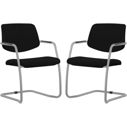 ISABEL│Lot de 2 Fauteuils visiteurs en tissu dossier bas│Pieds luge - structure grise ou chromée