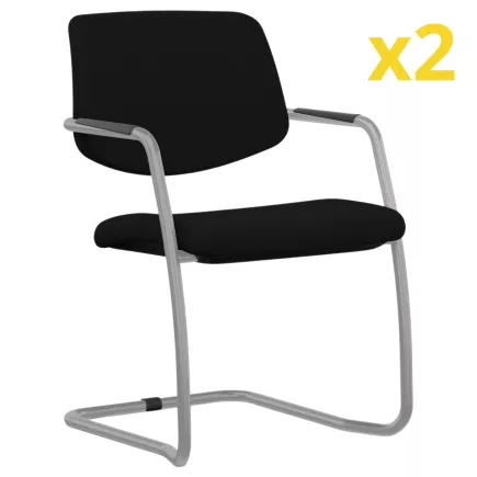 ISABEL│Lot de 2 Fauteuils visiteurs en tissu dossier bas│Pieds luge - structure grise ou chromée