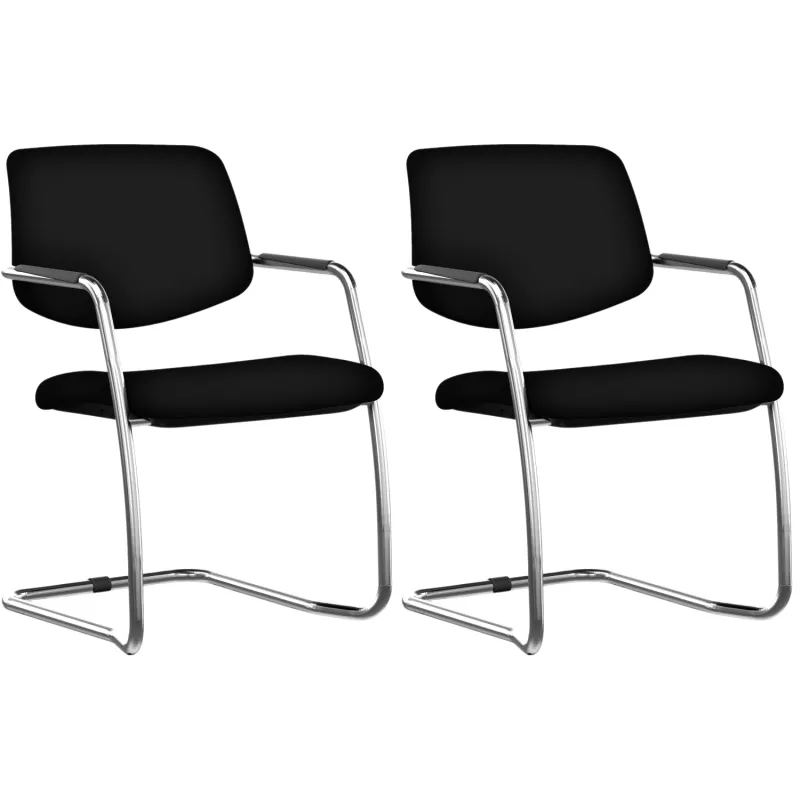 ISABEL│Lot de 2 Fauteuils visiteurs en cuir dossier bas structure chromée