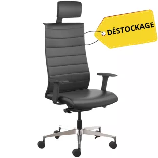 WAVE│Fauteuil de direction cuir noir avec têtière│Modèle exposition