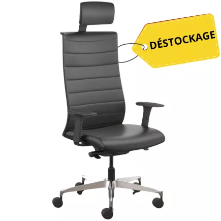 WAVE│Fauteuil de direction cuir noir avec têtière│Modèle exposition