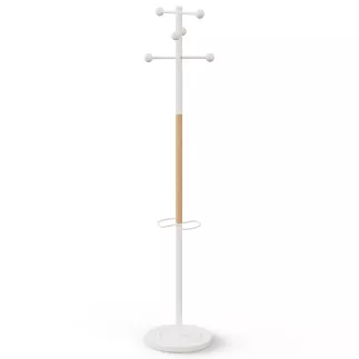 AURA│Porte-manteaux H 178 cm│6 Patères│Blanc / Hêtre