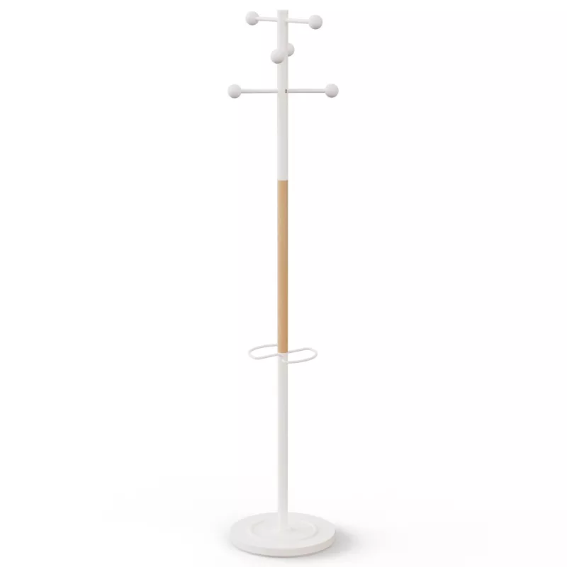 AURA│Porte-manteaux H 178 cm│6 Patères│Blanc / Hêtre AURA│Porte-manteaux H 178 cm│6 Patères│Blanc / Hêtre