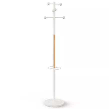 AURA│Porte-manteaux H 178 cm│6 Patères│Blanc / Hêtre