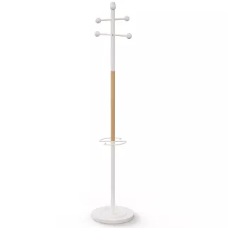 AURA│Porte-manteaux H 178 cm│6 Patères│Blanc / Hêtre