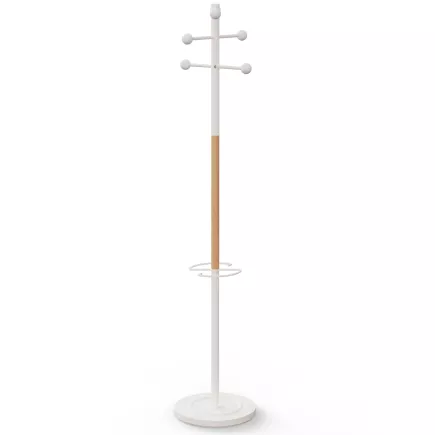 AURA│Porte-manteaux H 178 cm│6 Patères│Blanc / Hêtre