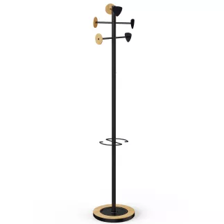 BORA│Porte-manteaux H 178 cm│6 Patères│Bambou / noir