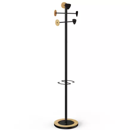 BORA│Porte-manteaux H 178 cm│6 Patères│Bambou / noir
