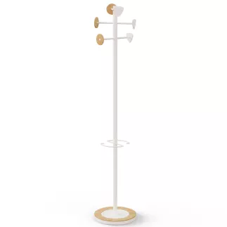 BORA│Porte-manteaux H 178 cm│6 Patères│Bambou / blanc