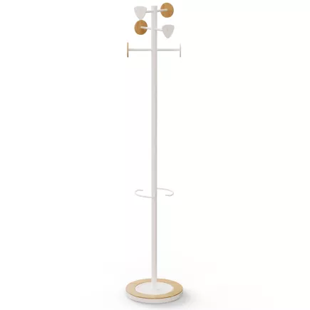 BORA│Porte-manteaux H 178 cm│6 Patères│Bambou / blanc