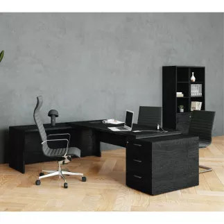 KARA DIRECTION│Bureau de direction avec retour et caisson porteur│4 décors bois à choix