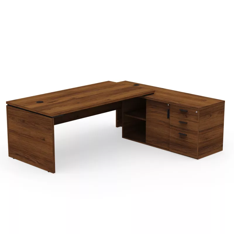 KARA│Bureau de direction avec meuble de rangement porteur│4 décors bois à choix