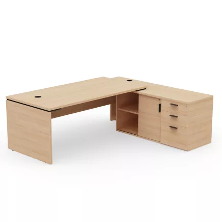 KARA│Bureau de direction avec meuble de rangement porteur│4 décors bois à choix