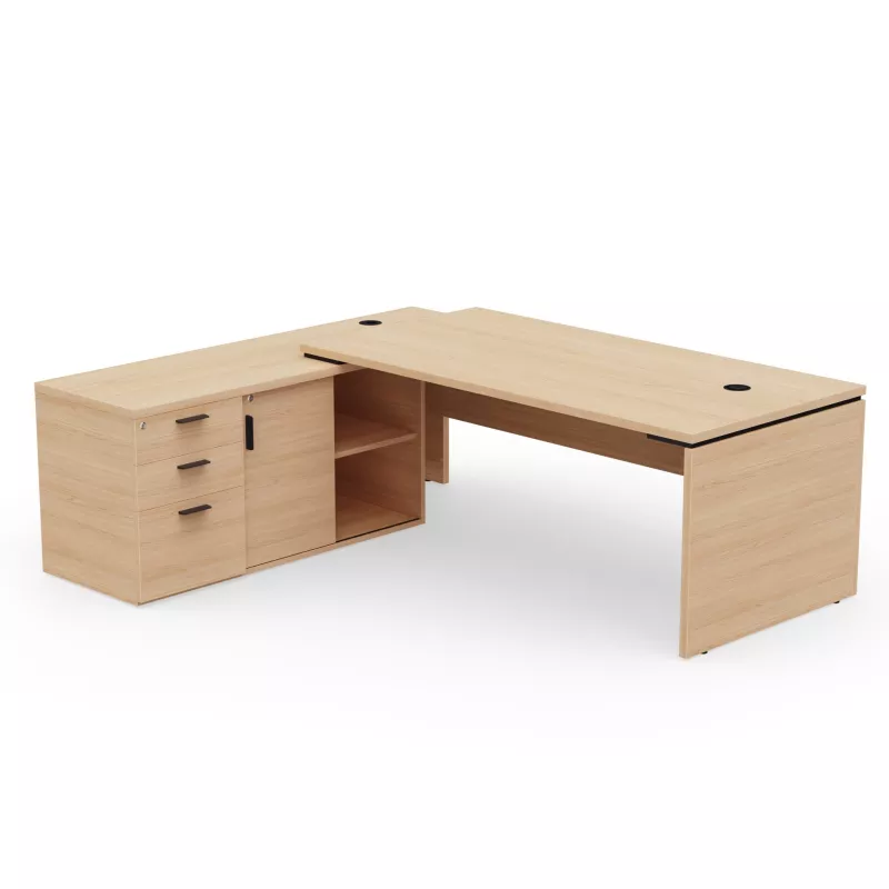 KARA│Bureau de direction avec meuble de rangement porteur│4 décors bois à choix