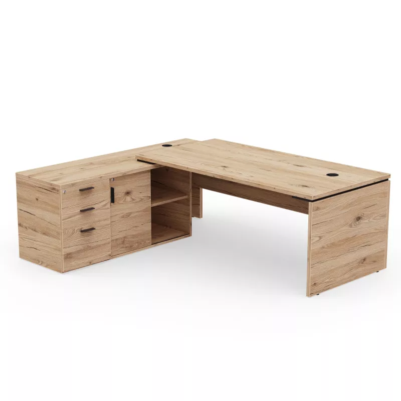 KARA│Bureau de direction avec meuble de rangement porteur│4 décors bois à choix